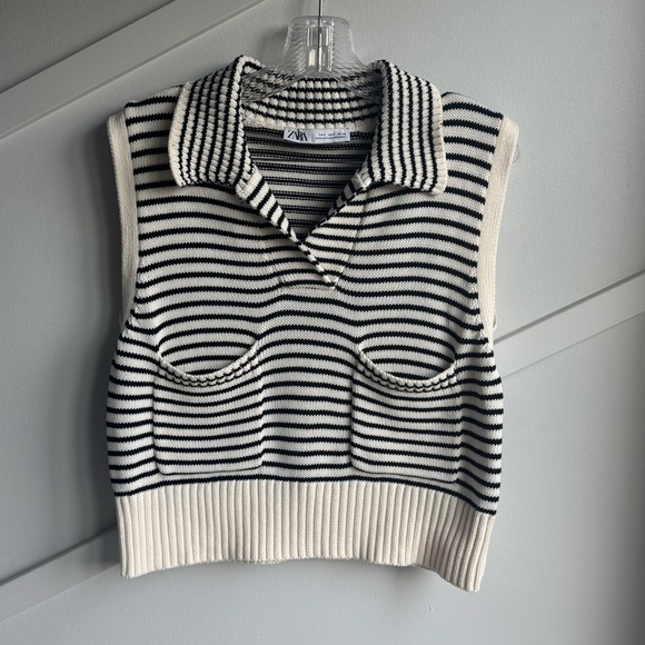 Zara Striped Sleeveless Cotton Vest Knit Top size S - Picture 6 of 11